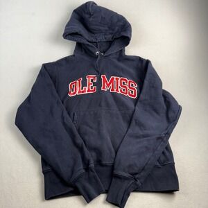 Champion Reverse Weave Ole Miss Rebels Hoodie Mens Small Navy Blue Sweatshirt